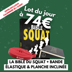 LOT 13 - LA BIBLE DU SQUAT + POWERBAND EXTRA LIGHT ROUGE + SLANT BOARD - 4TRAINER - CALENDRIER AVENT 2024