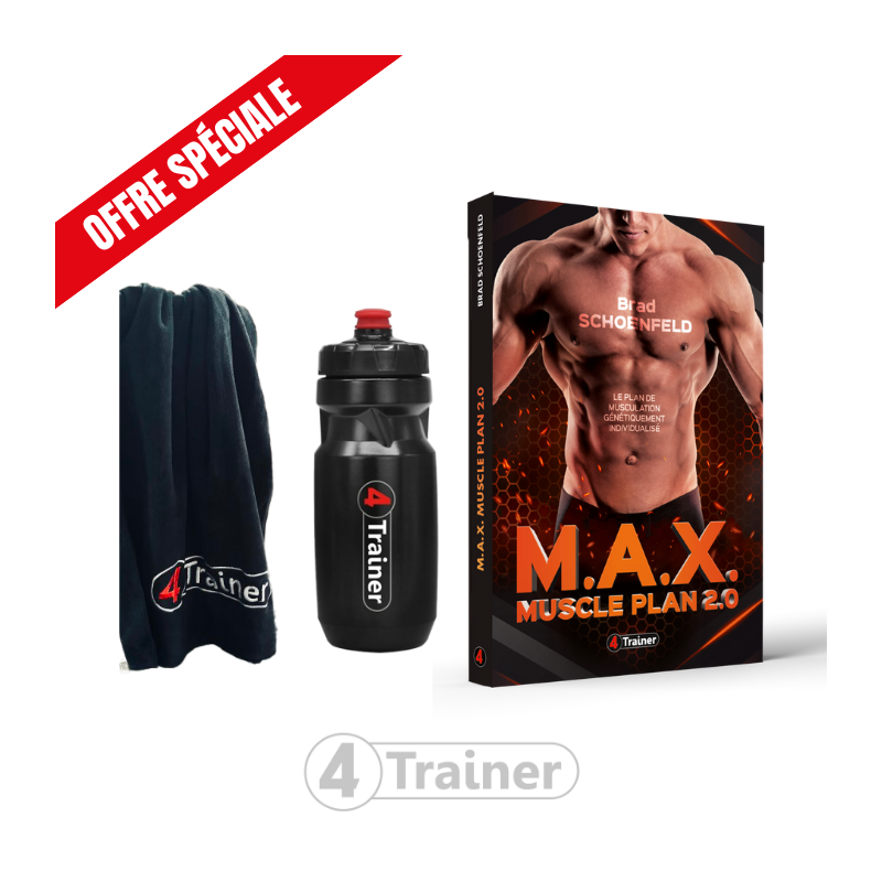 PACK - M.A.X. MUSCLE PLAN 2.0 + SERVIETTE GYM 50X100CM MICROFIBRE + BIDON SPORT BL4CK 650ML